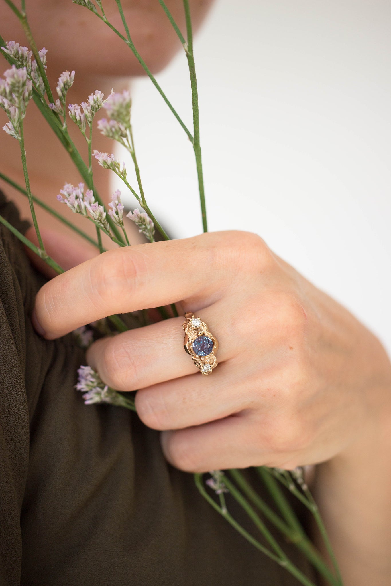 nature inspired engagement rings with alexandrite