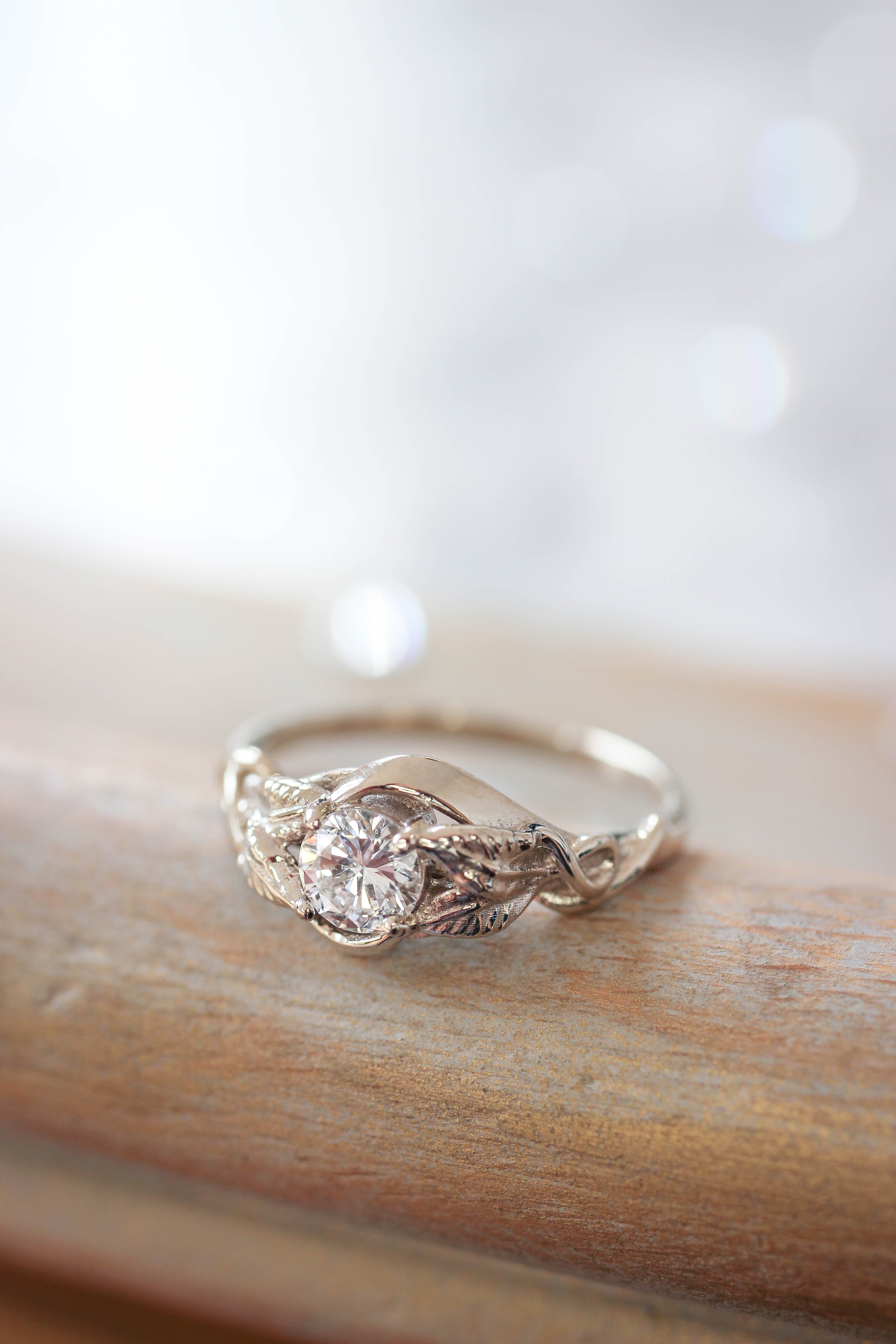 Moissanite leaf engagement ring / Azalea | Eden Garden Jewelry™