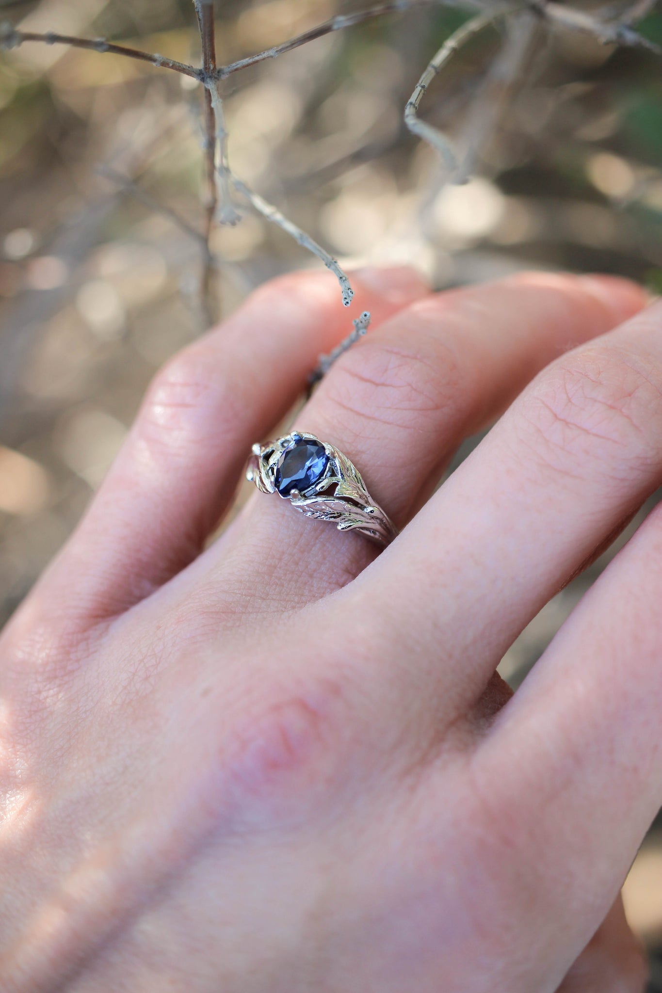 Pear cut sapphire ring, nature engagement ring / Wisteria - Eden Garden Jewelry™