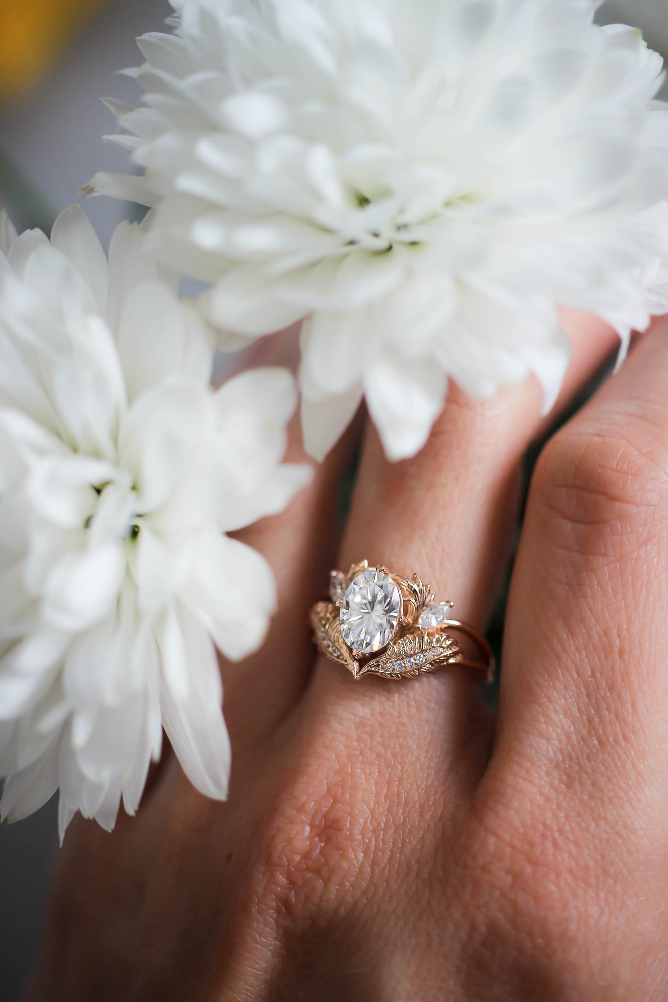 Oval moissanite engagement ring, white gold / Adonis - Eden Garden Jewelry™