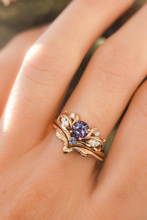 Bridal ring set with alexandrite / Swanlake - Eden Garden Jewelry™