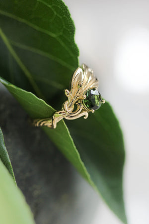 Olive branch ring with ribbon and green tourmaline - Eden Garden Jewelry™