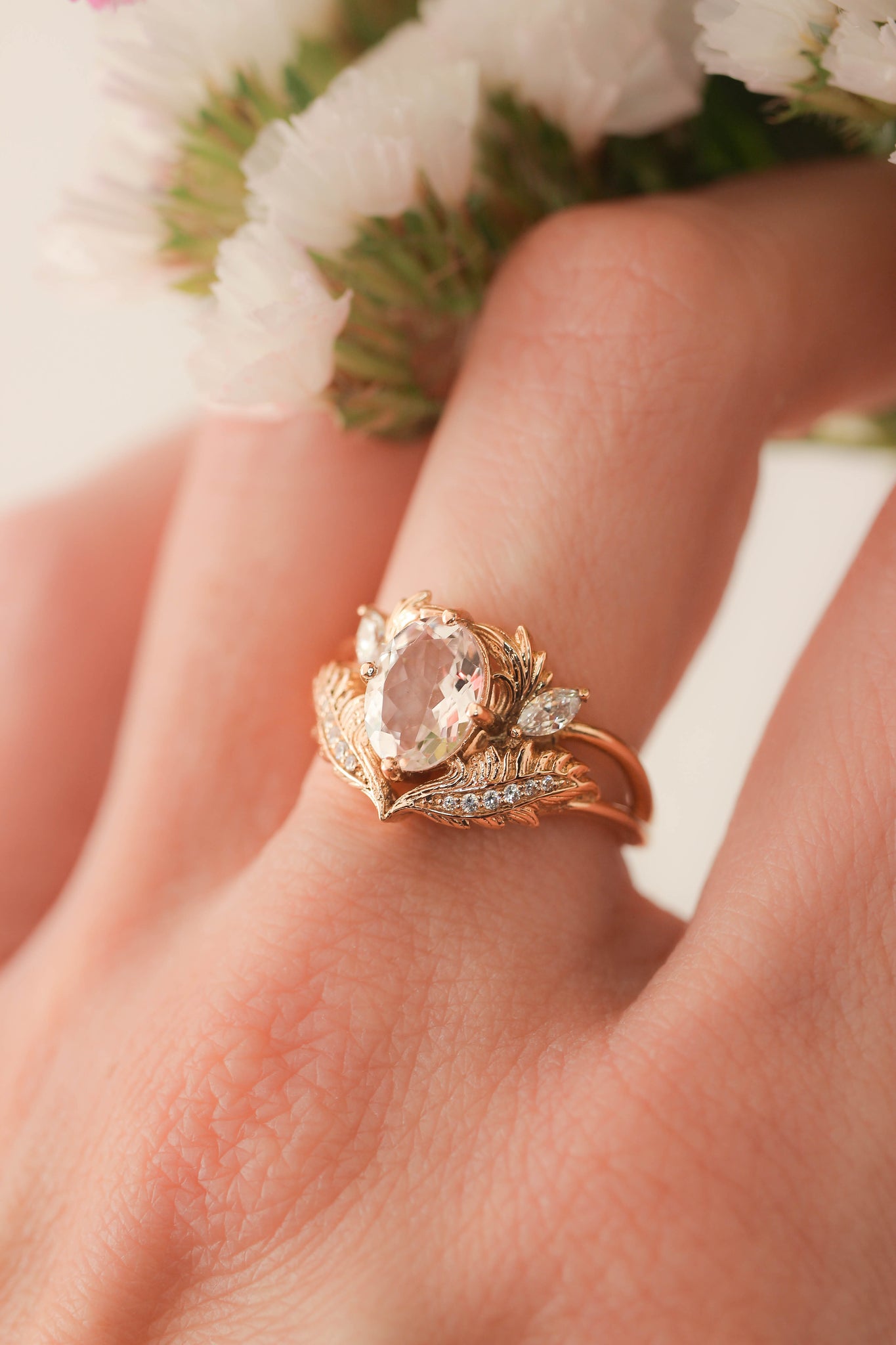 Morganite and diamonds engagement ring / Adonis - Eden Garden Jewelry™