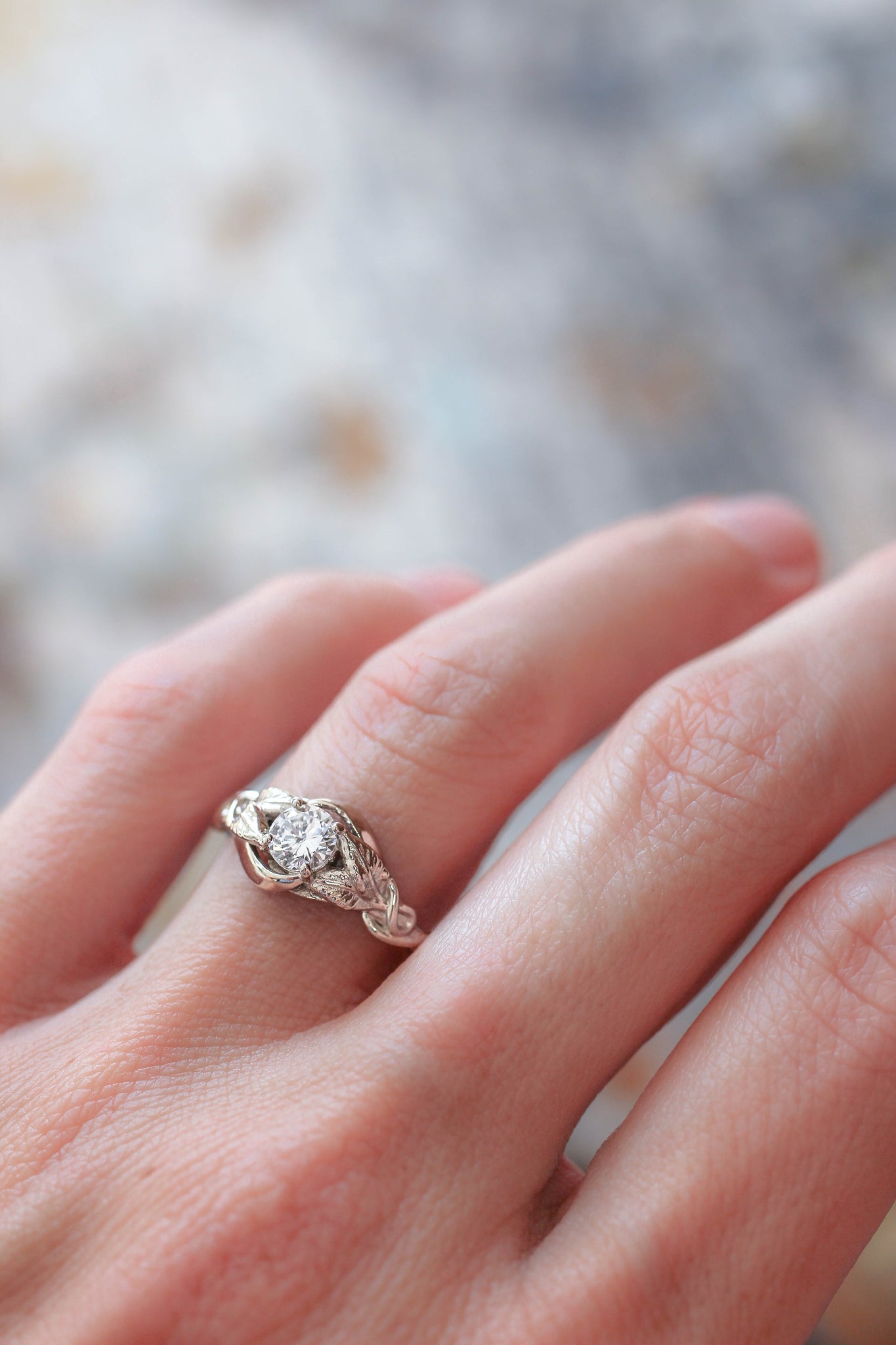Moissanite leaf engagement ring / Azalea - Eden Garden Jewelry™