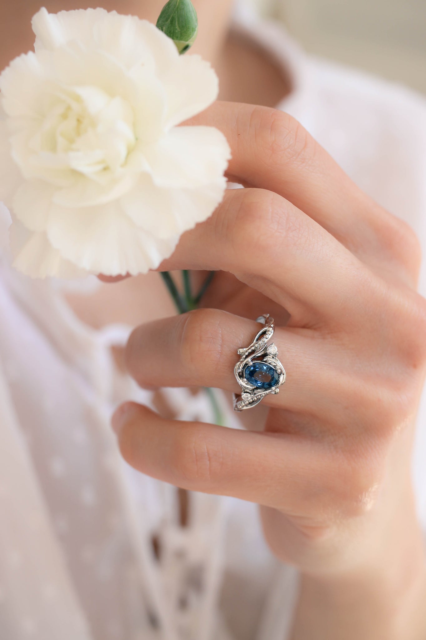 Blue sapphire engagement ring with diamonds / Undina - Eden Garden Jewelry™