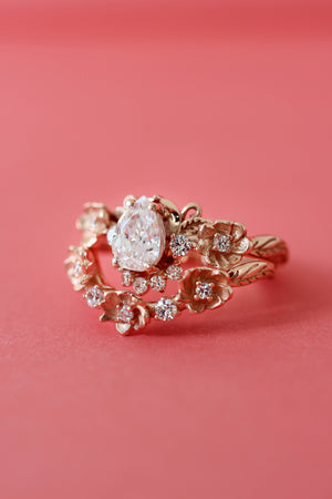 Bridal ring set with moissanites or diamonds / Adelina - Eden Garden Jewelry™