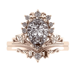 Ariadne | bridal ring set, pear cut 10x7 mm gemstone setting - Eden Garden Jewelry™