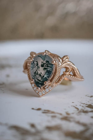 Moss agate rose gold ring, unique statement ring / Lida - Eden Garden Jewelry™