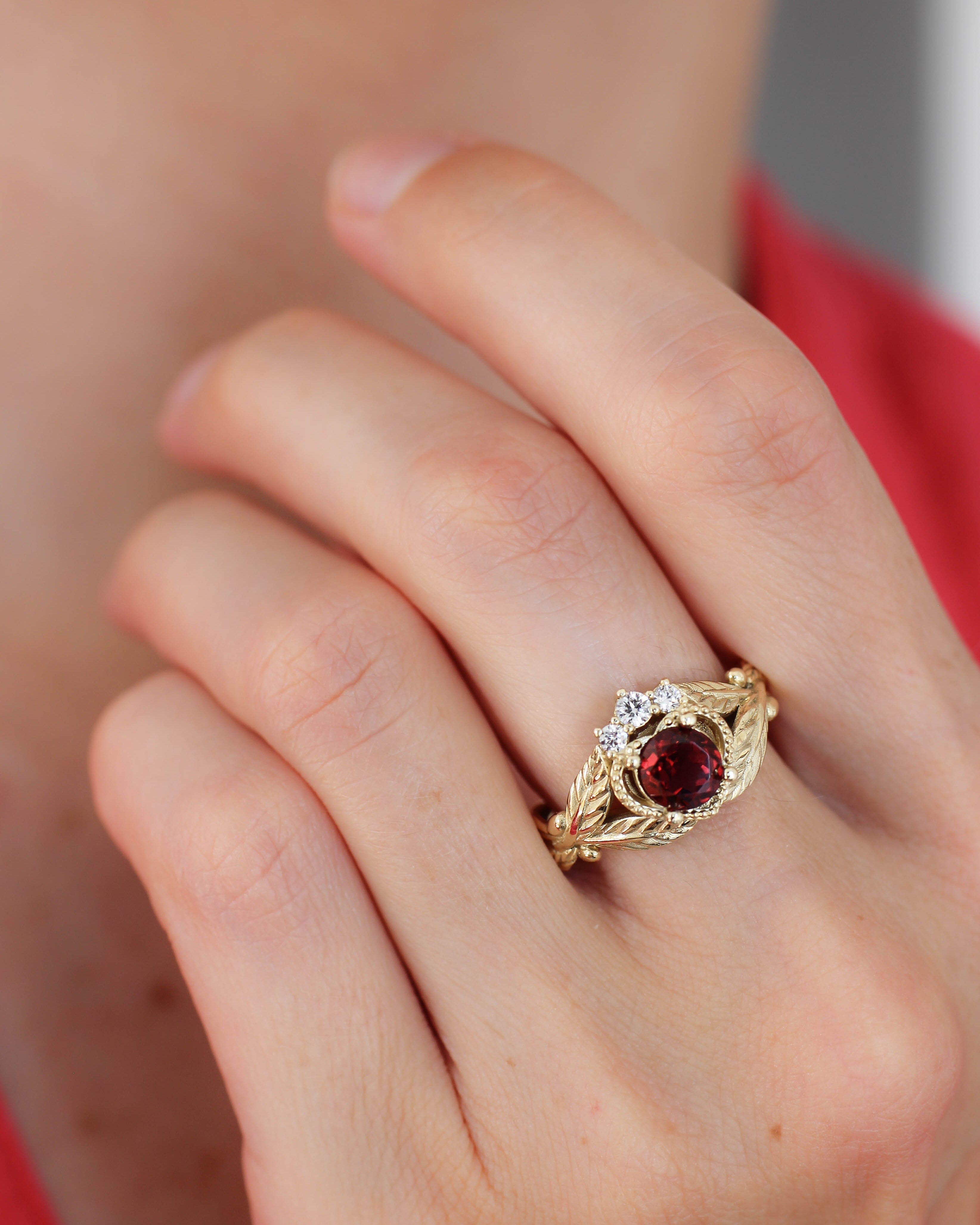 Garnet heart and diamonds engagement ring, Claddagh ring - Eden Garden Jewelry™