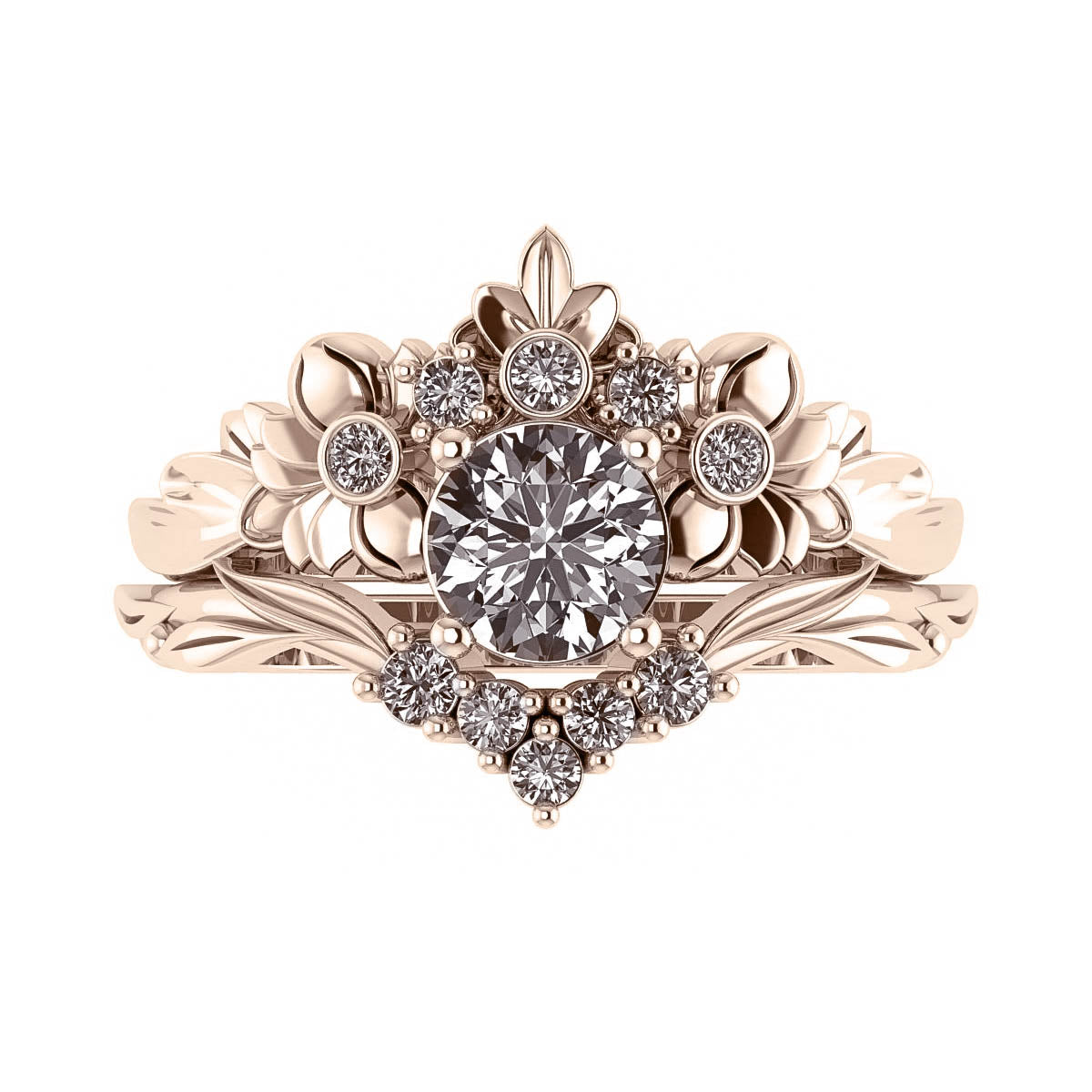Forget Me Not | custom bridal ring set with round cut gemstone 6 mm - Eden Garden Jewelry™