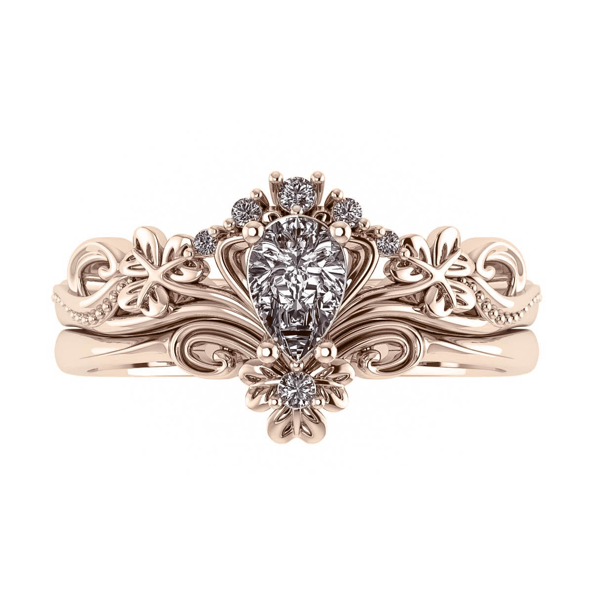 Horta pear | custom bridal ring setting, engagement & wedding band set - Eden Garden Jewelry™