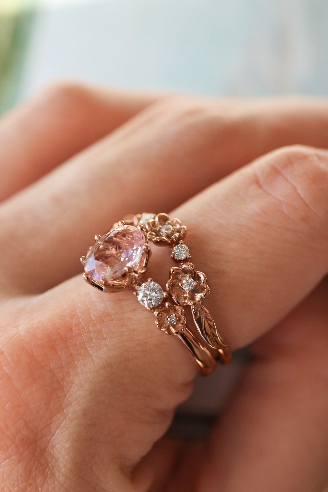 Bridal set with morganite and diamonds - Eden Garden Jewelry™