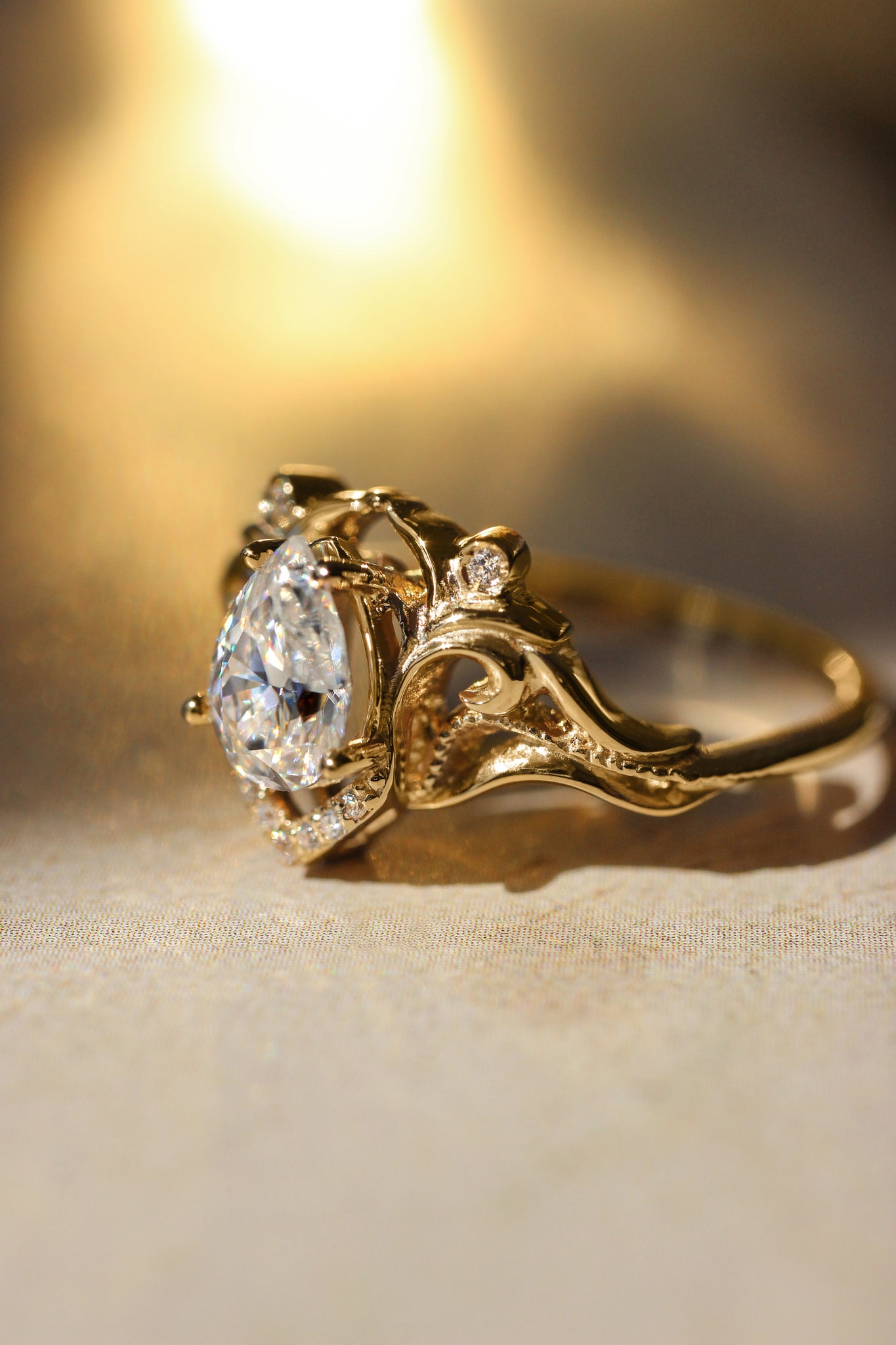Pear cut moissanite engagement ring / Lida - Eden Garden Jewelry™