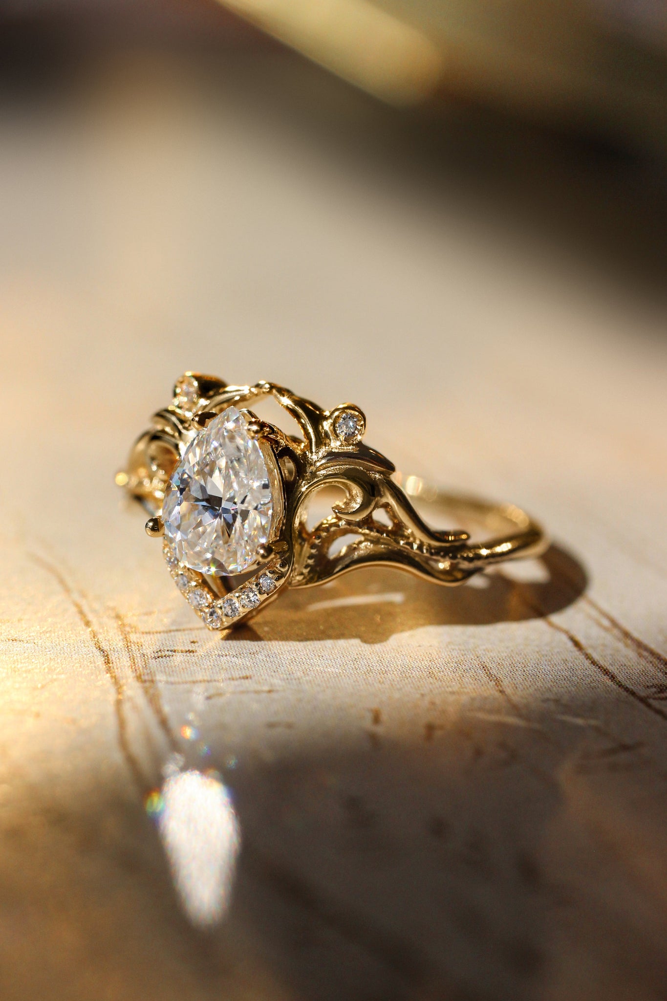 Pear cut moissanite engagement ring / Lida - Eden Garden Jewelry™