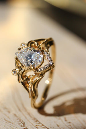 Vintage Marquise Moissanite Engagement Ring Set Unique Art Deco 10k White  Gold - Oveela Jewelry