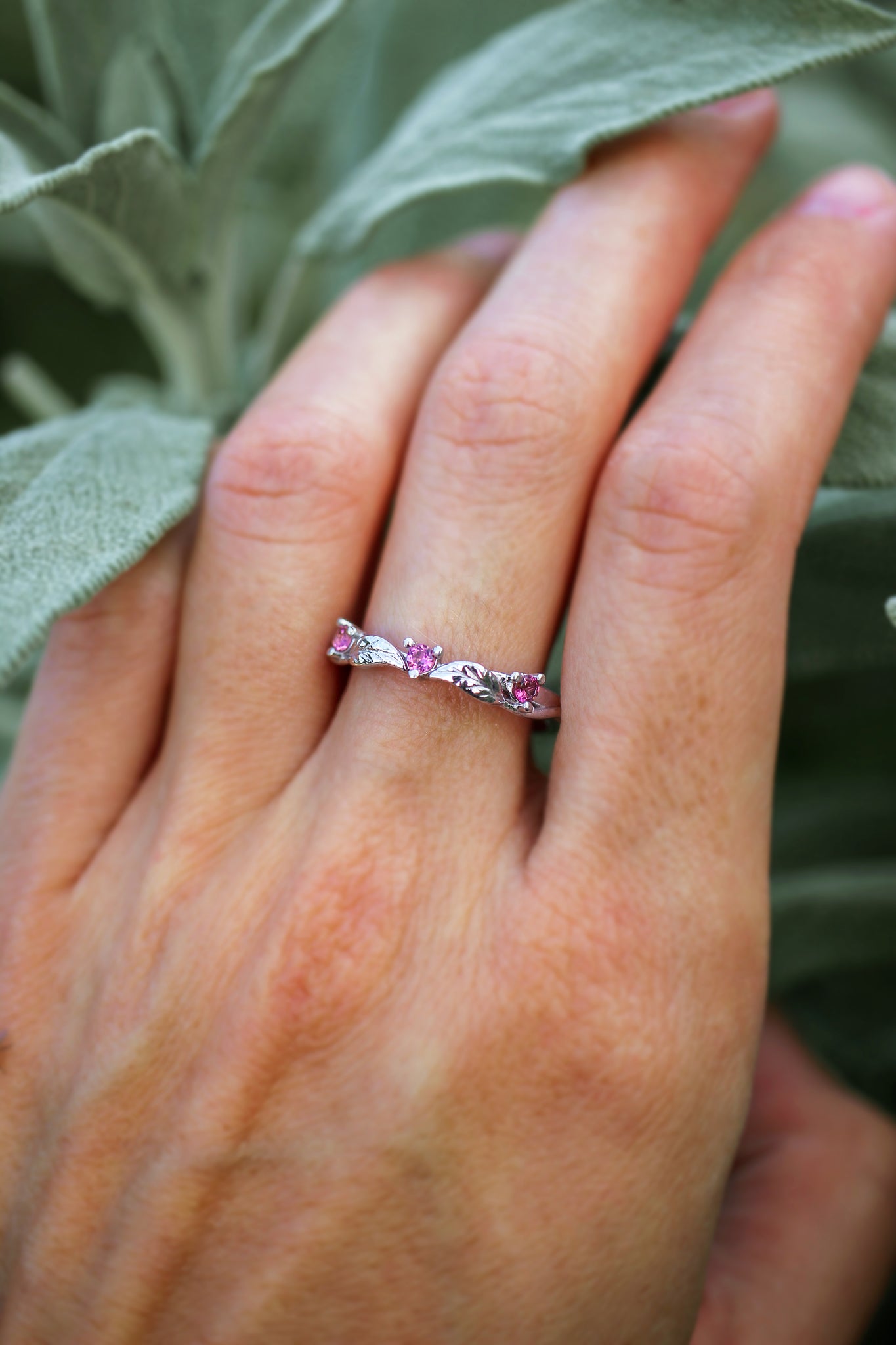 Three pink tourmalines wedding band - Eden Garden Jewelry™