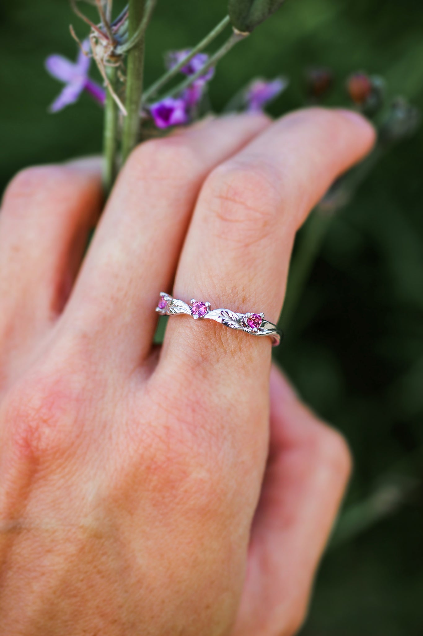 Three pink tourmalines wedding band - Eden Garden Jewelry™