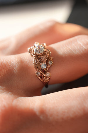 Leaf engagement ring with diamonds - Eden Garden Jewelry™