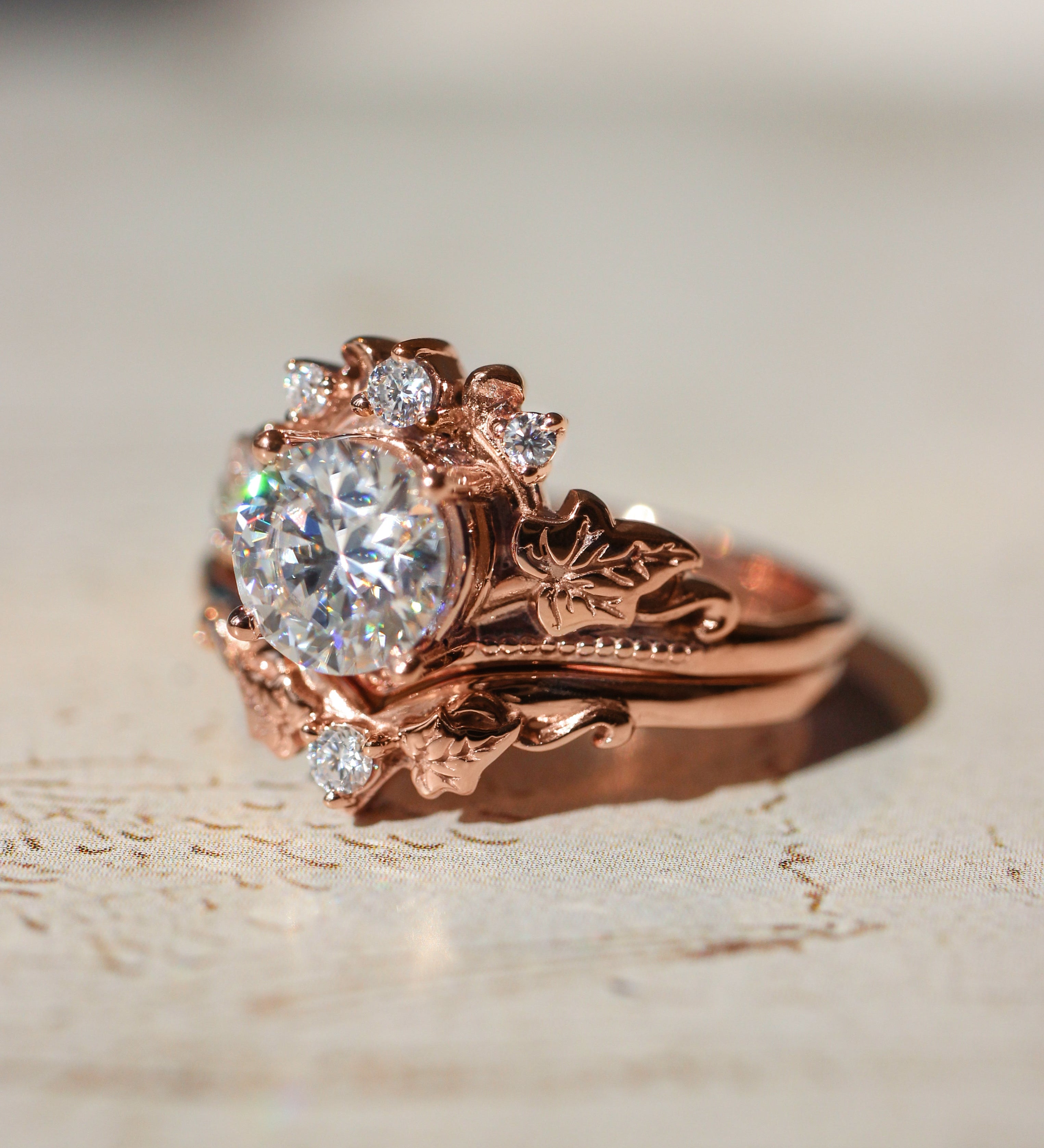 Bridal ring set with 1 carat moissanite / Ariadne - Eden Garden Jewelry™