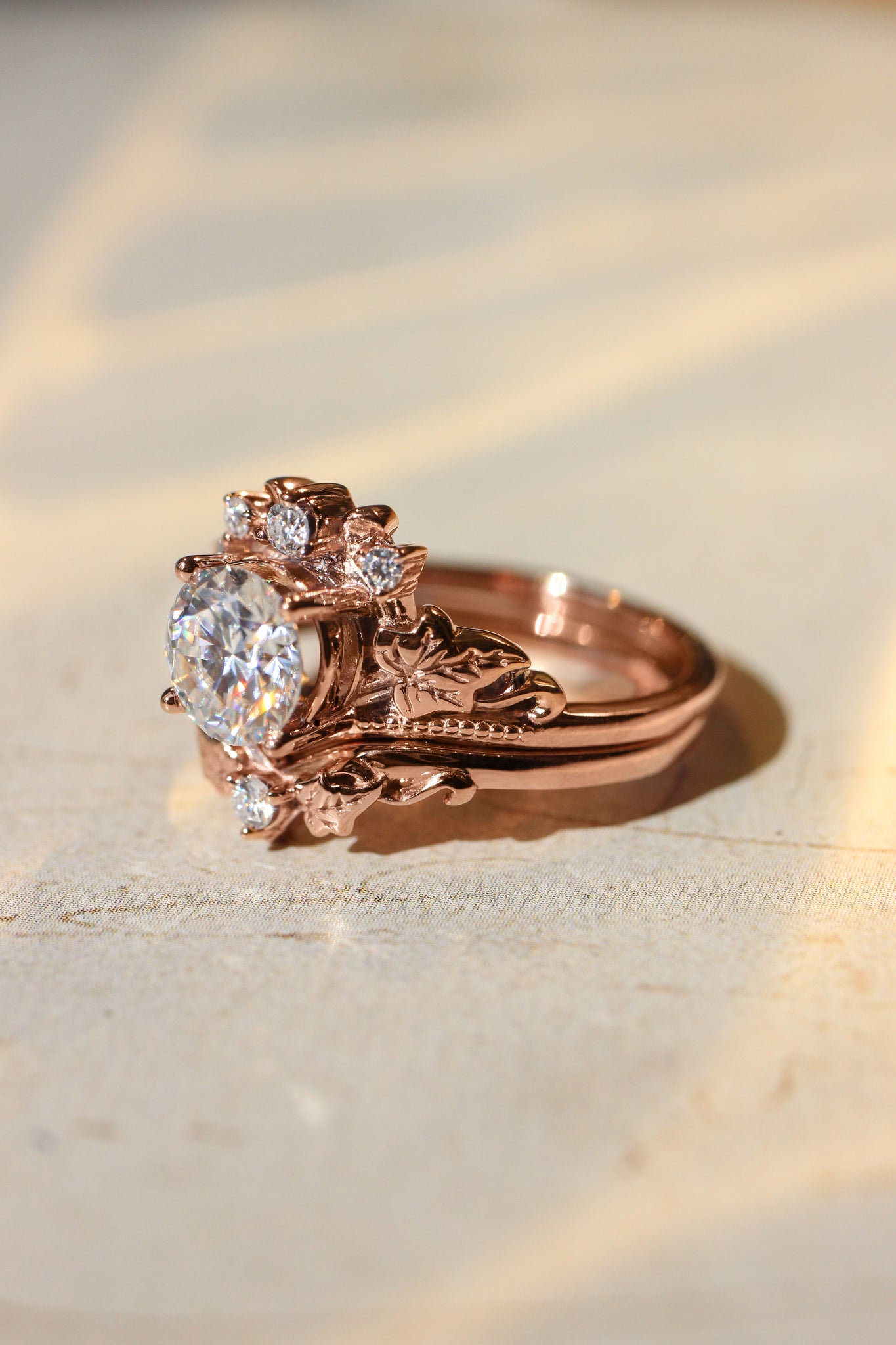 Bridal ring set with 1 carat moissanite / Ariadne - Eden Garden Jewelry™
