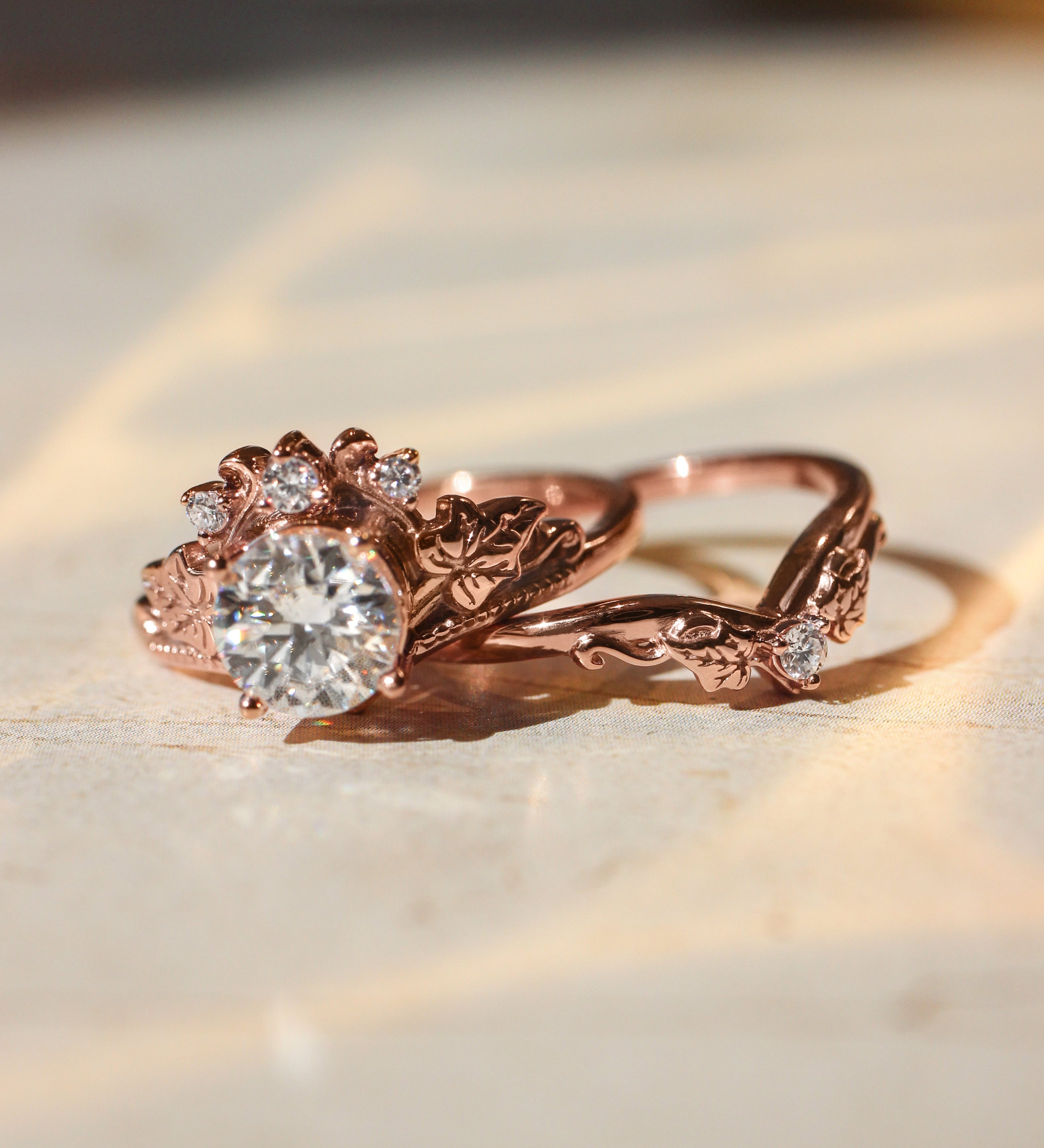 Bridal ring set with 1 carat moissanite / Ariadne - Eden Garden Jewelry™