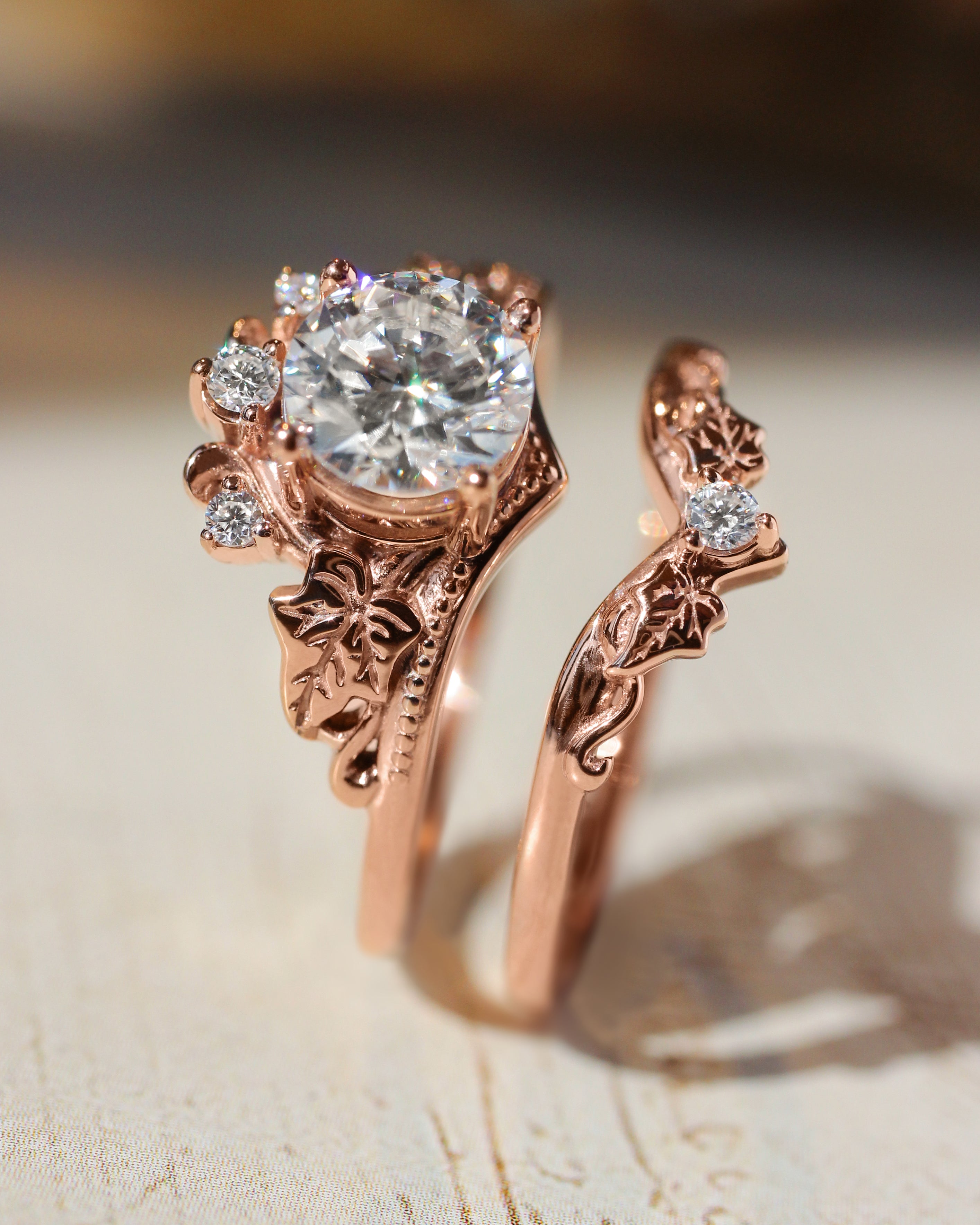 Ariadne | bridal ring set, 6.5 mm central gemstone - Eden Garden Jewelry™
