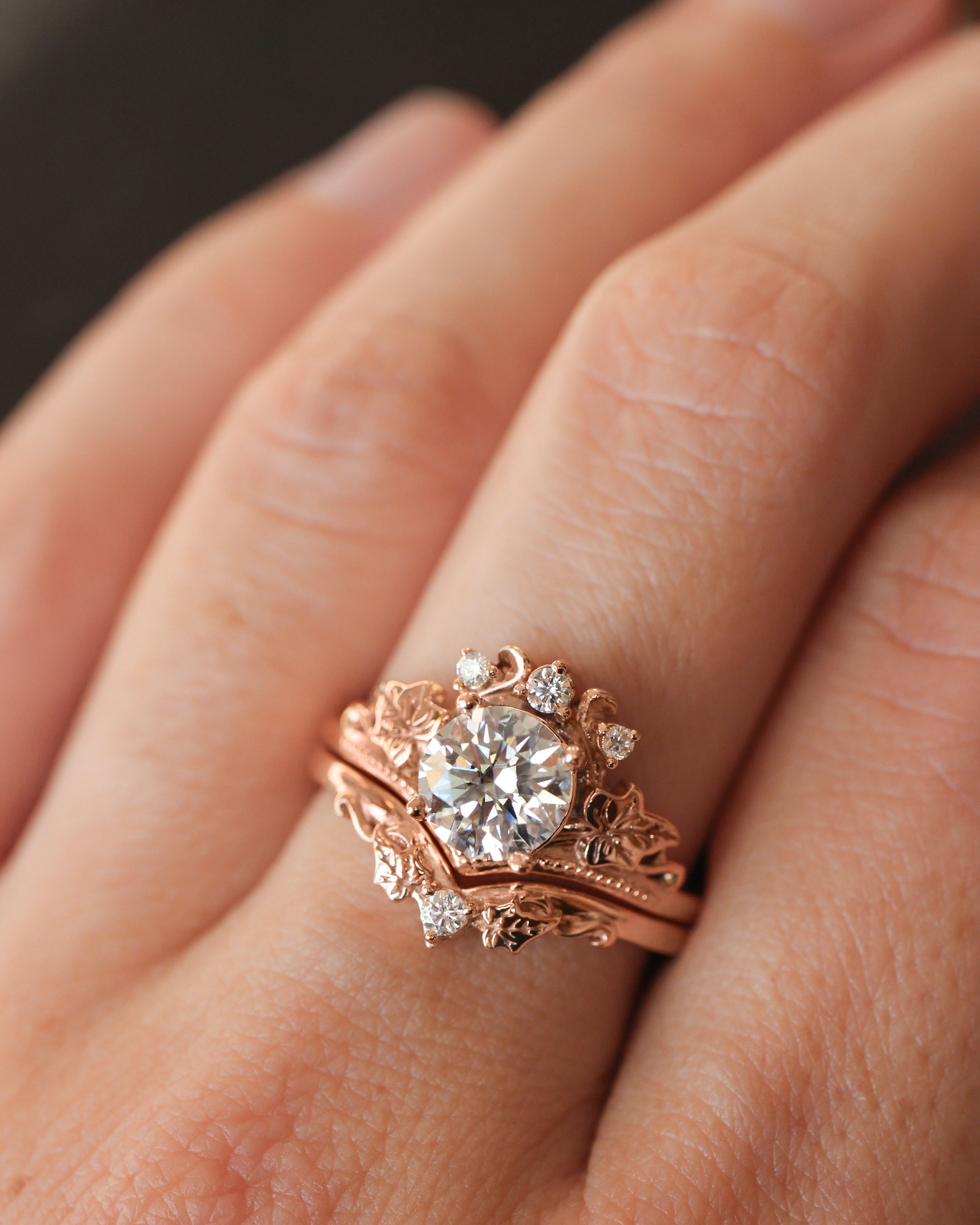 Bridal ring set with 1 carat moissanite / Ariadne - Eden Garden Jewelry™