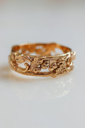 Oak wedding rings set, nature wedding bands for couple - Eden Garden Jewelry™