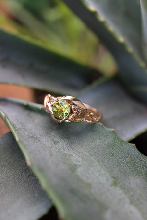 Peridot leaves engagement ring / Azalea - Eden Garden Jewelry™