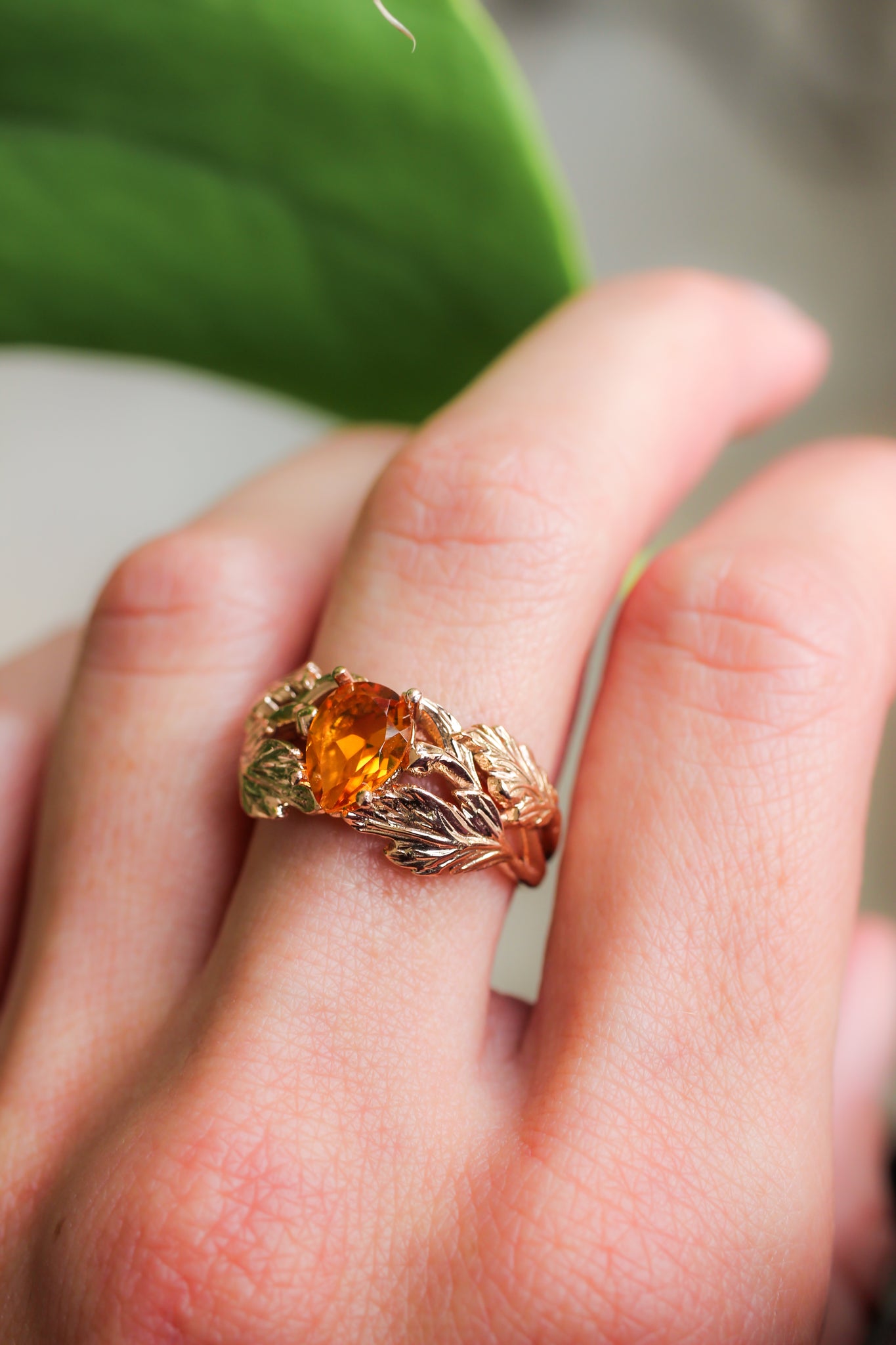 Leaf engagement ring with golden citrine - Eden Garden Jewelry™
