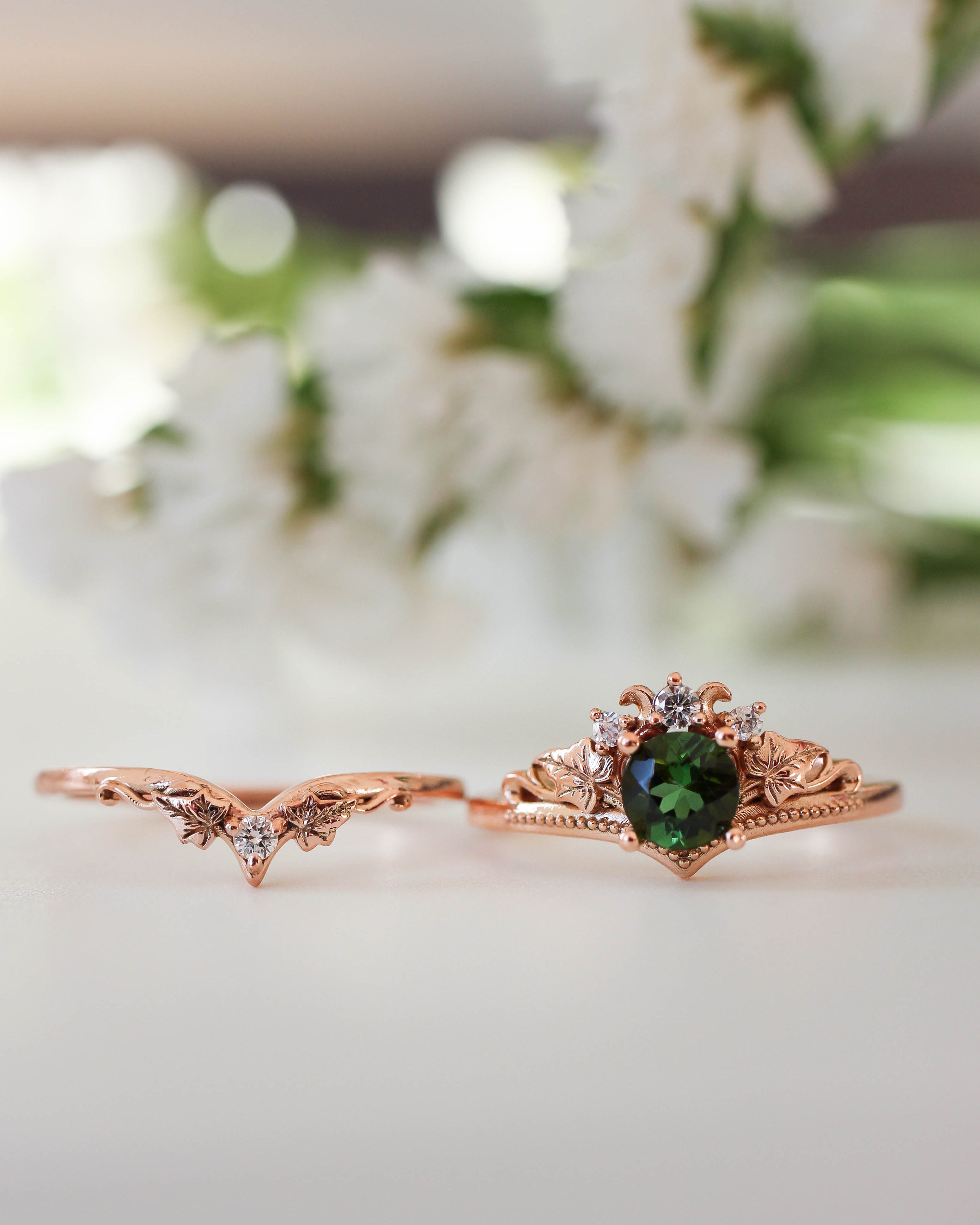 Ariadne | bridal ring set, 5 mm central gemstone - Eden Garden Jewelry™