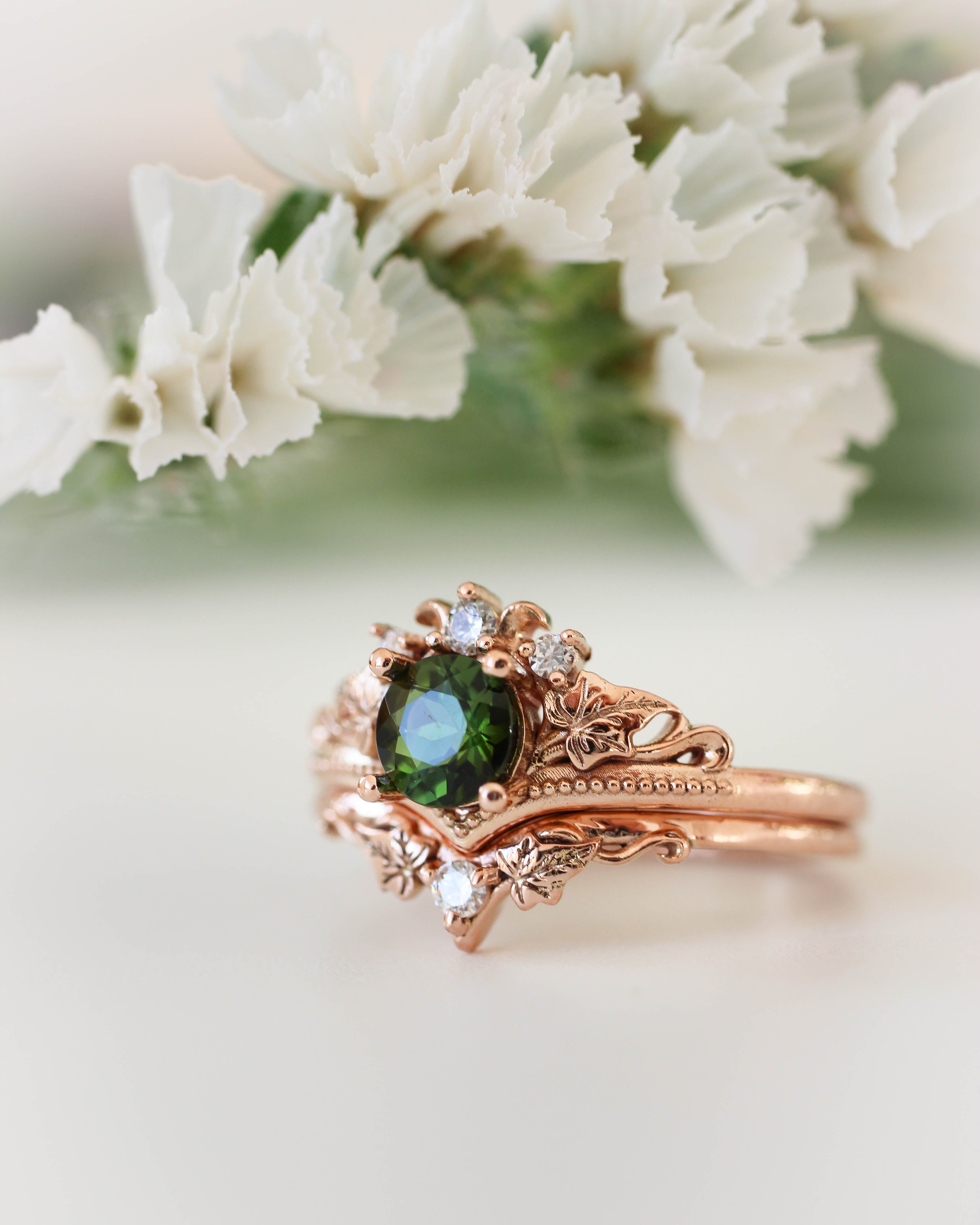 Ariadne | bridal ring set, 5 mm central gemstone - Eden Garden Jewelry™