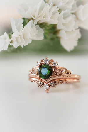 Green tourmaline and diamonds engagement ring / Ariadne - Eden Garden Jewelry™