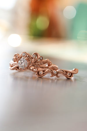 Natural diamonds bridal ring set / Damariss - Eden Garden Jewelry™