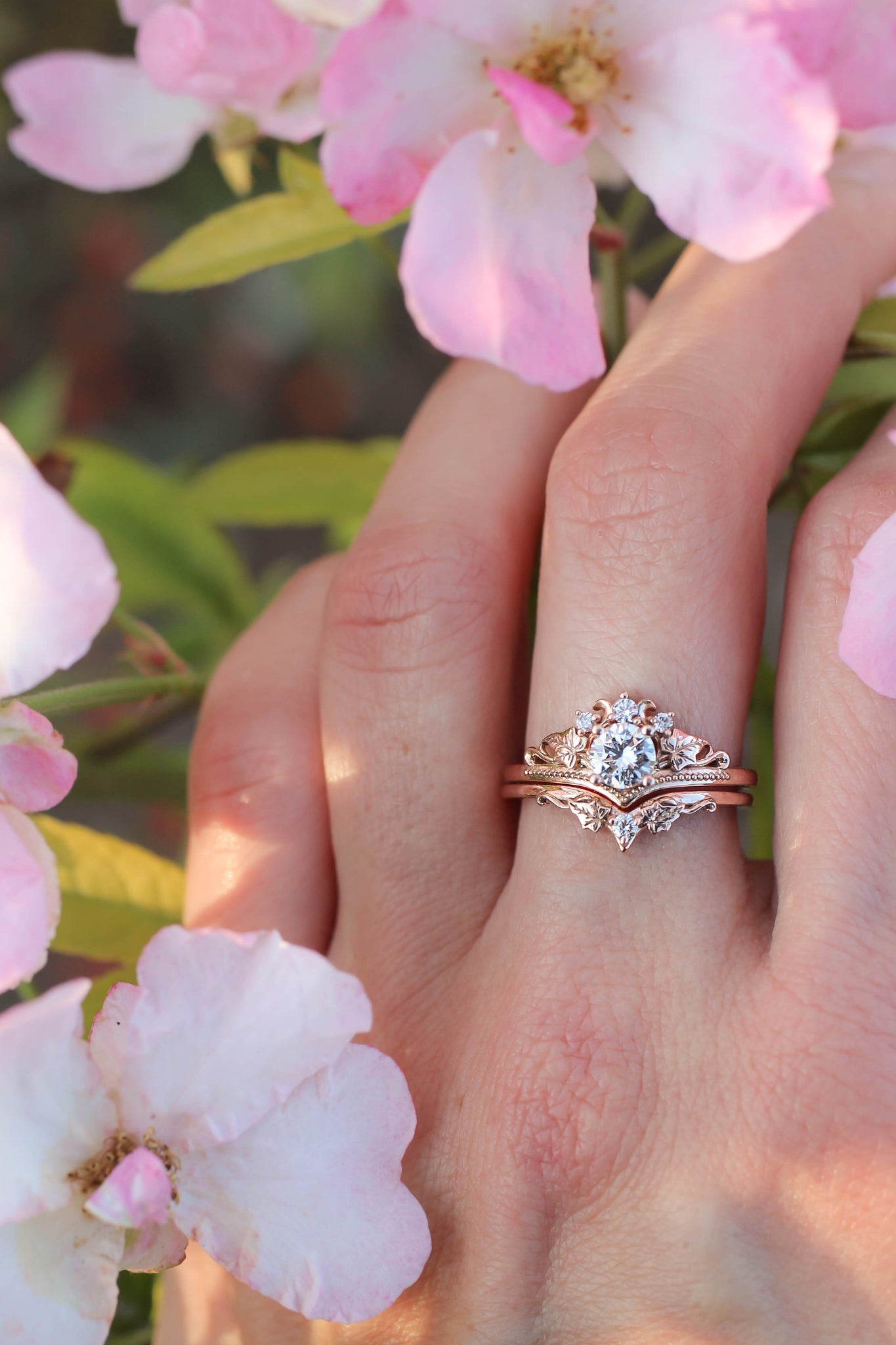 Bridal ring set with 0.5 ct diamonds / Ariadne - Eden Garden Jewelry™