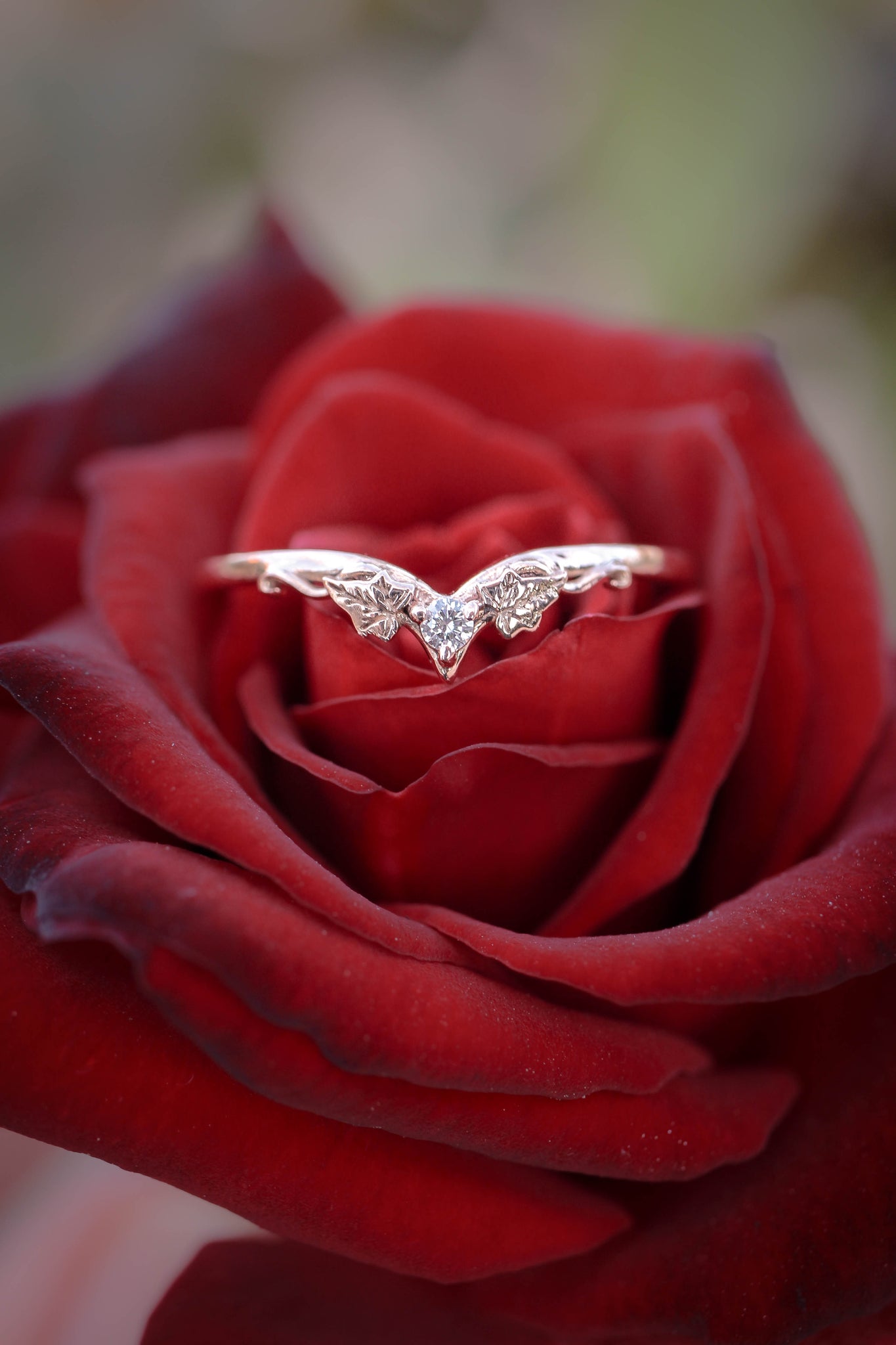 Moissanite bridal ring set, ivy leaves ring / Ariadne - Eden Garden Jewelry™