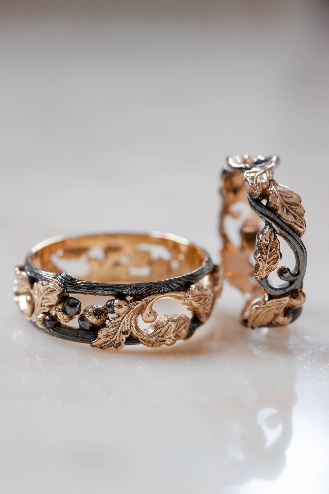 Black and gold oak wedding band, option 1 - Eden Garden Jewelry™