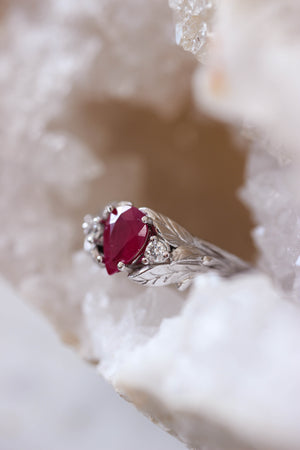 Natural Round Shape Ruby and Marquise Diamond Ring | HN JEWELRY