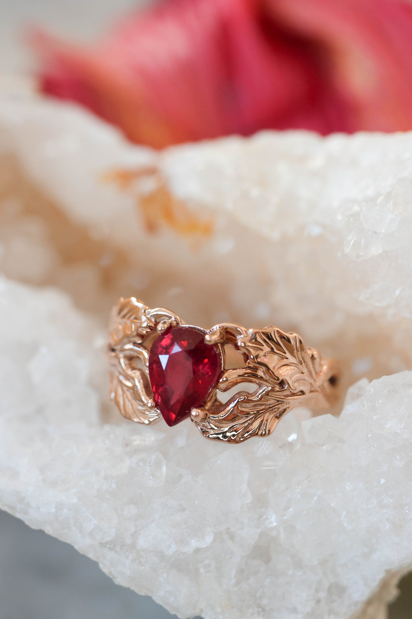 Natural ruby engagement ring, oak leaves ring - Eden Garden Jewelry™