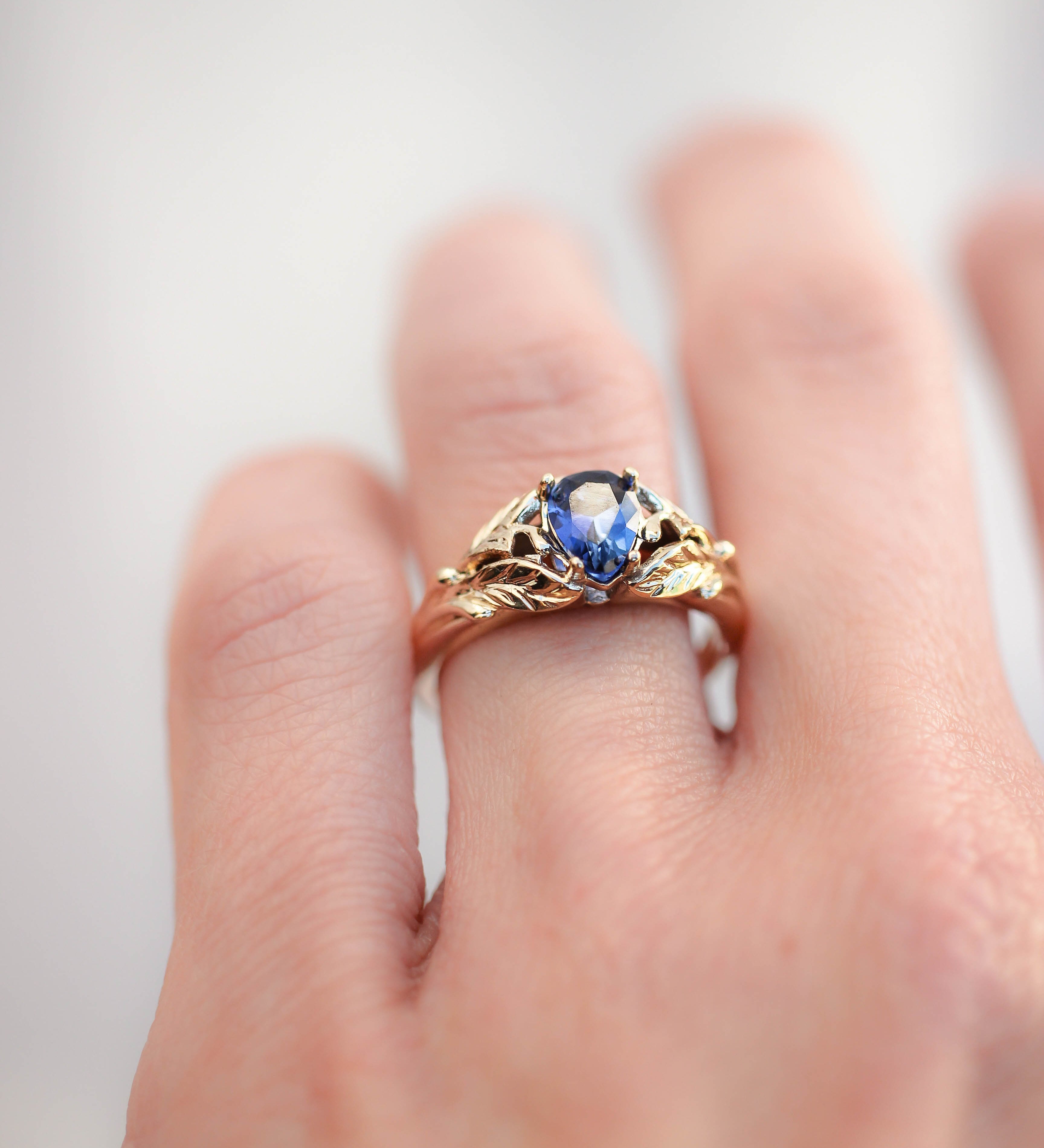 Pear cut sapphire ring, nature engagement ring / Wisteria - Eden Garden Jewelry™