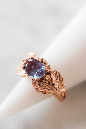 Oak leaves ring with oval alexandrite - Eden Garden Jewelry™