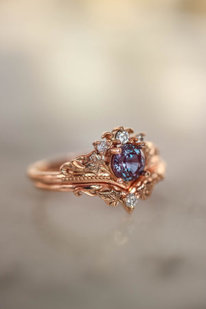Bridal ring set with alexandrite and diamonds / Ariadne - Eden Garden Jewelry™