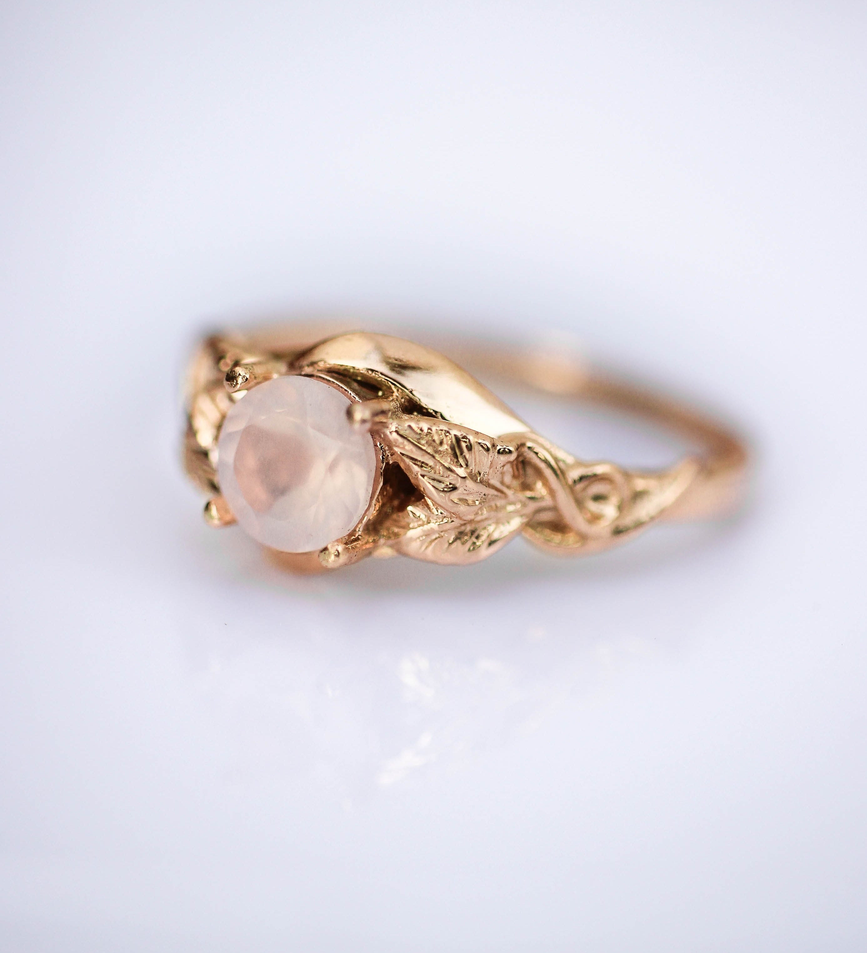 Rose quartz romantic engagement ring / Azalea - Eden Garden Jewelry™