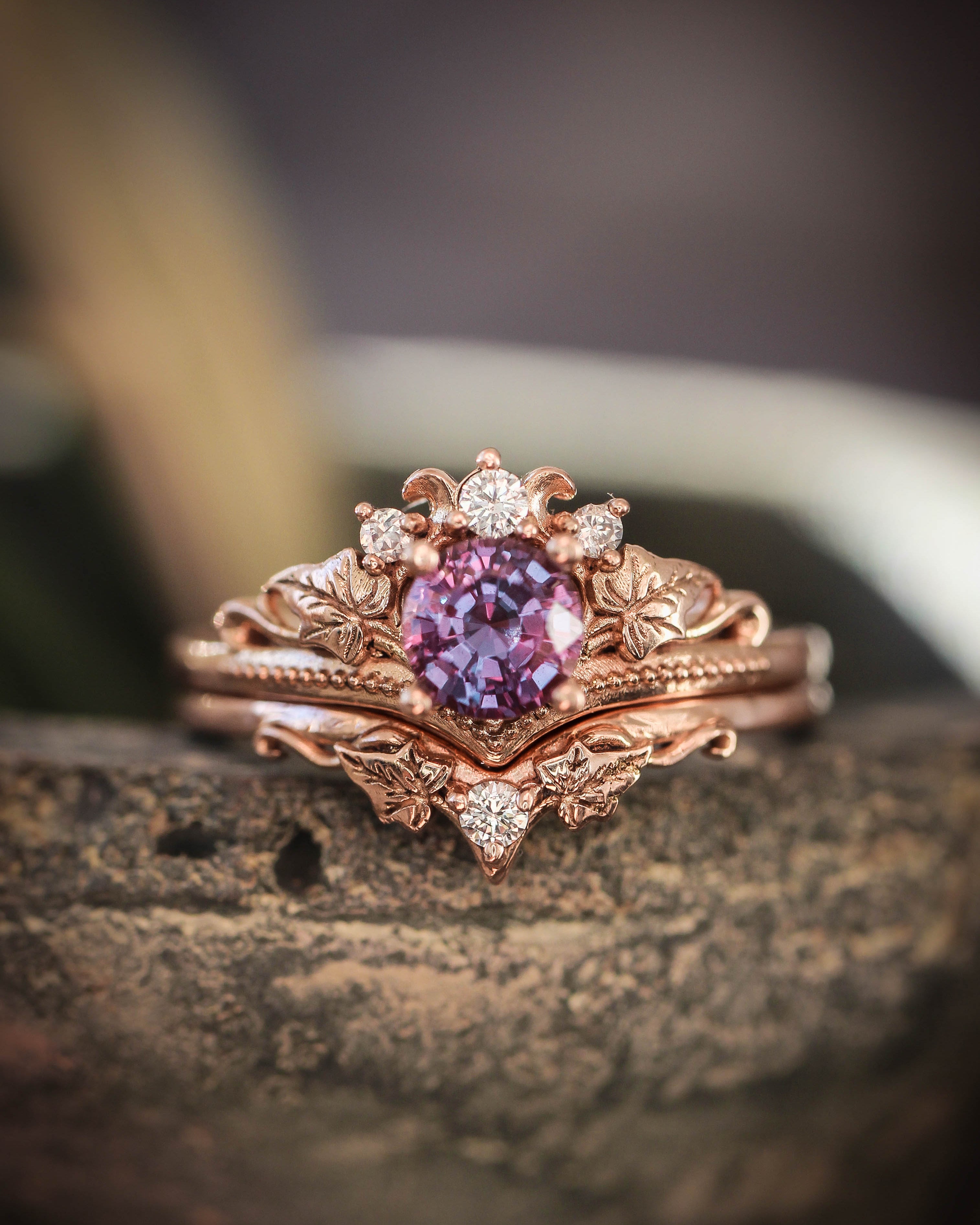 Ariadne | bridal ring set, 5 mm central gemstone - Eden Garden Jewelry™