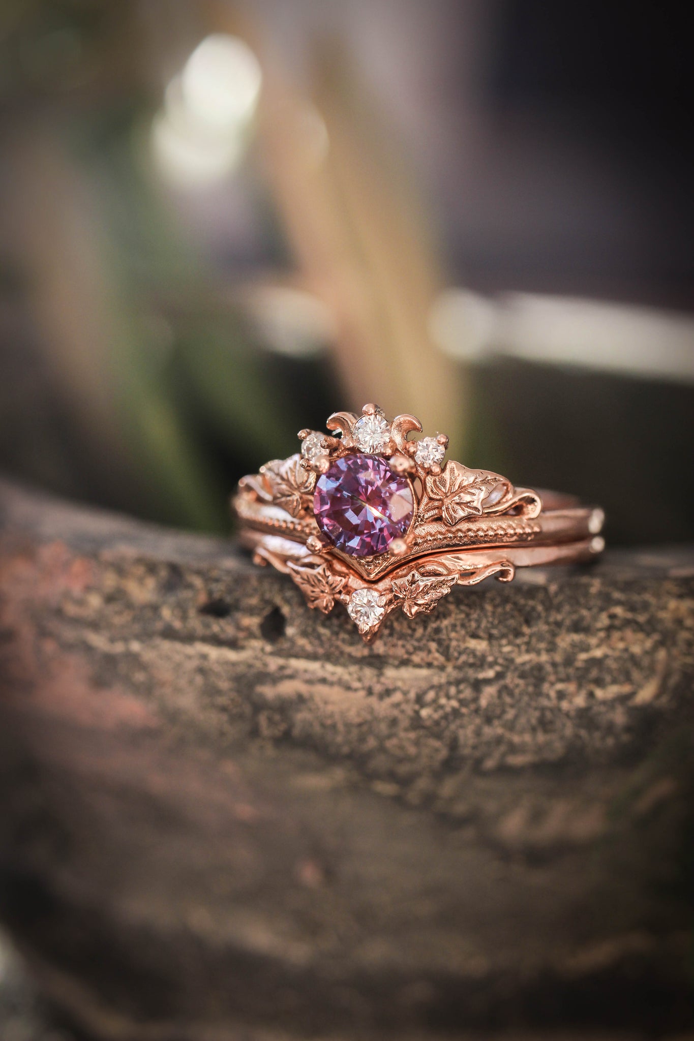LAYAWAY 3 months: Bridal ring set with alexandrite and diamonds / Ariadne - Eden Garden Jewelry™