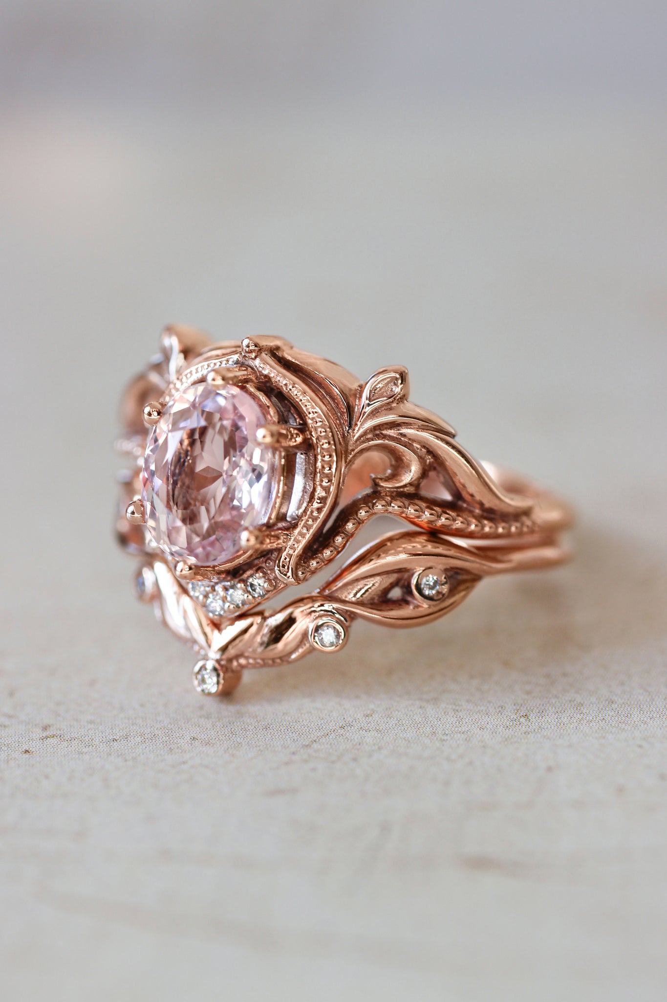 Morganite engagement ring with moissanites or diamonds / Lida oval - Eden Garden Jewelry™