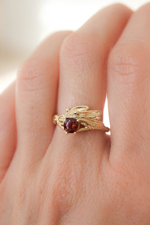 Olive branch ring with ribbon and red garnet - Eden Garden Jewelry™