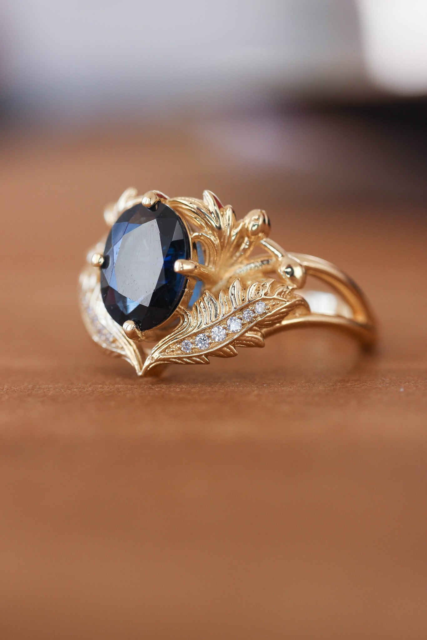Blue sapphire and diamonds engagement ring / Adonis | Eden Garden Jewelry™