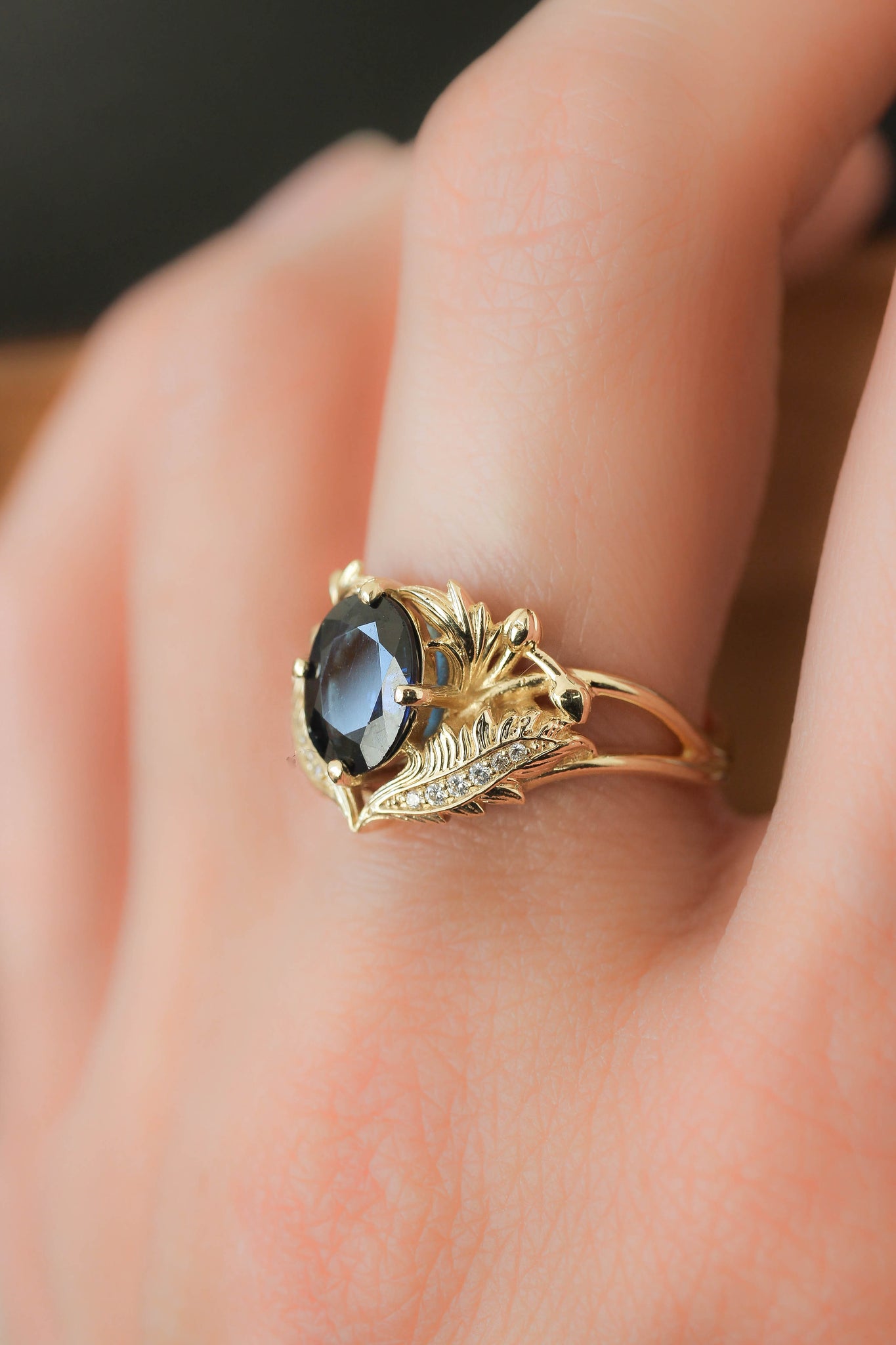 Blue sapphire and diamonds engagement ring / Adonis - Eden Garden Jewelry™