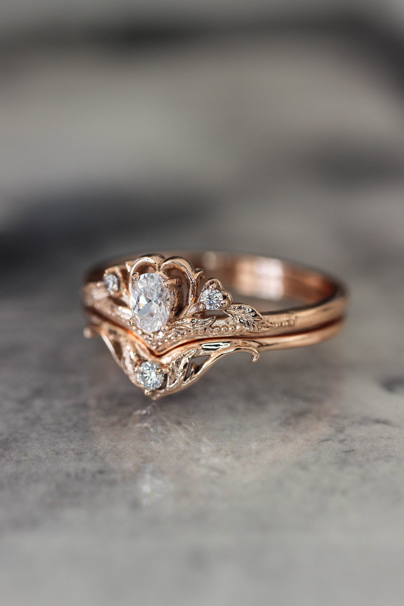Bridal ring set with moissanite / Amura - Eden Garden Jewelry™